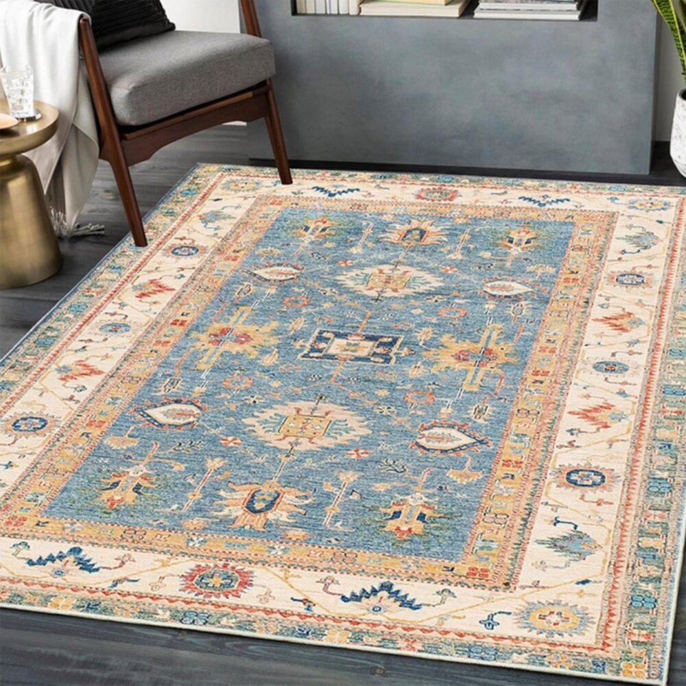 VFROO Area Rug 6x9 – Blue Coral Distressed Medallion – Indoor Living Room – New